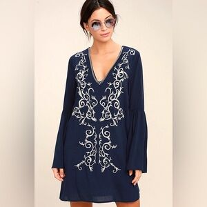 Lulu’s Navy Blue Embroidered Dress Size M